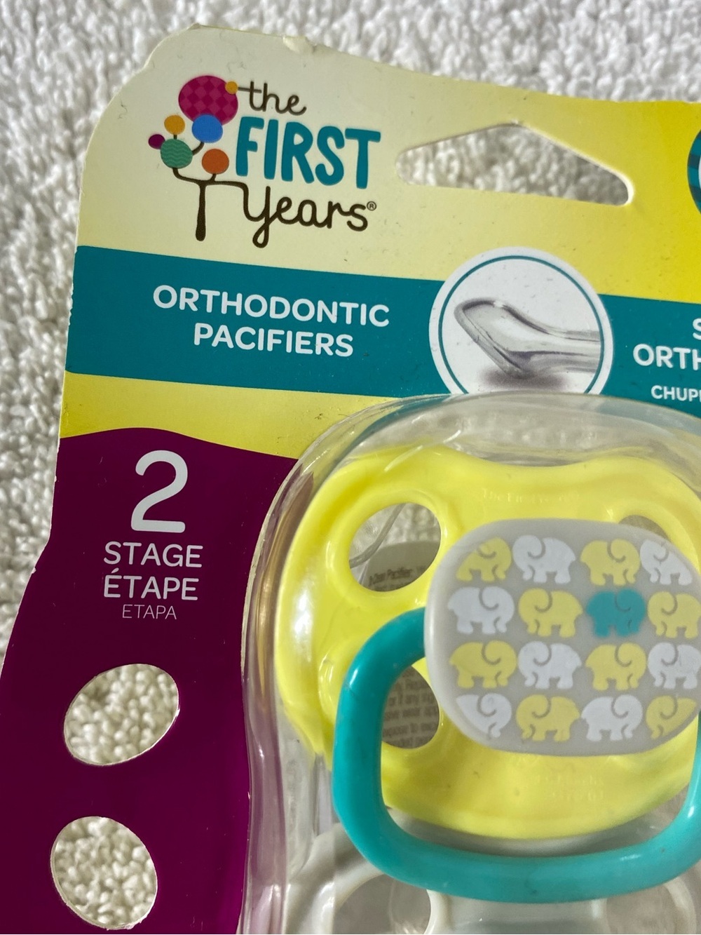 5/$35 The First Years Orthodontic Pacifiers 3-6 Months Elephant 2 Pack NEW - Picture 6 of 12